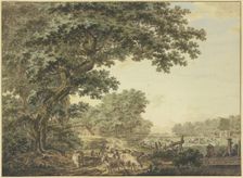 Meadow between the forest with many cattle, in the foreground a shepherd with his flock...18th cent. Creator: Jacob Cats