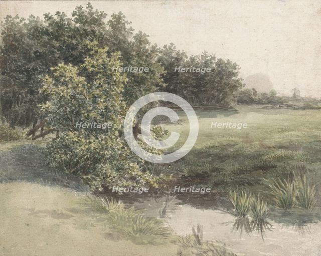 Meadow landscape with canal, 1836-1895. Creator: Gerardina Jacoba van de Sande Bakhuyzen.