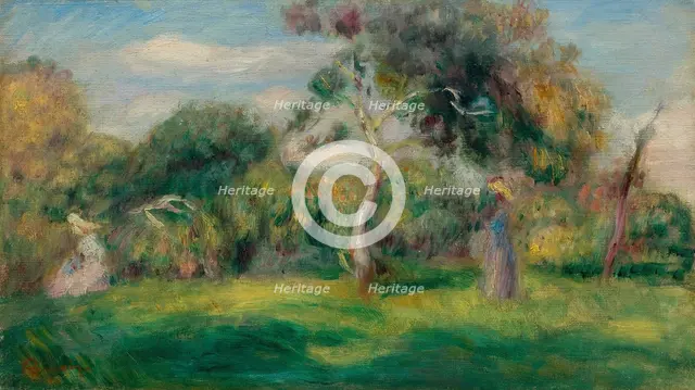 Meadow, trees and women, ca 1899.