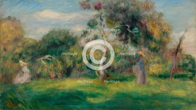 Meadow, trees and women, ca 1899.
