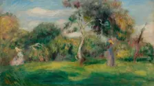 Meadow, trees and women, ca 1899