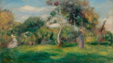 Meadow, trees and women, ca 1899