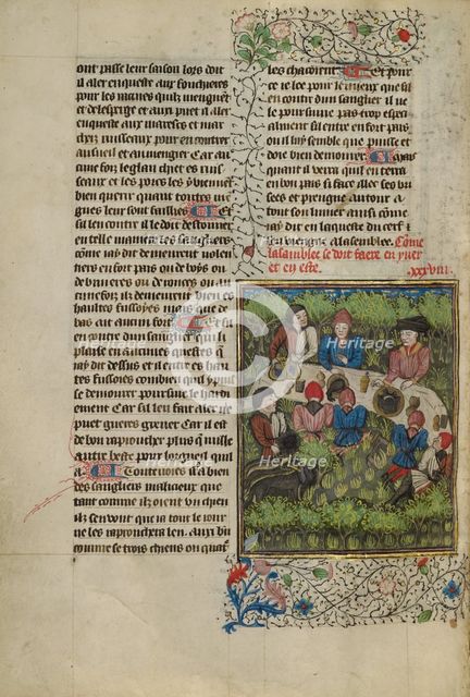 Meal before the Hunt; Livre de la Chasse, about 1430-1440. Creator: Unknown.