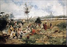 Meal in the Meadow of San Isidro in Madrid oil by Eugenio Lucas Villaamil