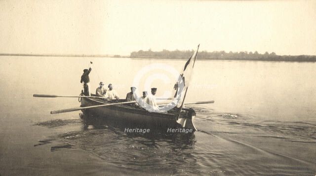 Measurements of the Zeya River by a survey party, 1909. Creator: Vladimir Ivanovich Fedorov.