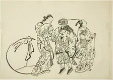 Measuring Daikoku's height, no. 5 from a series of 12 prints, c. 1708. Creator: Okumura Masanobu