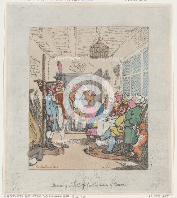 Measuring Substitutes for the Army of Reserve, 1805., 1805. Creator: Thomas Rowlandson.