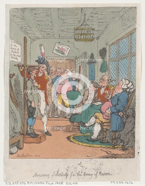 Measuring Substitutes for the Army of Reserve, 1815., 1815. Creator: Thomas Rowlandson.