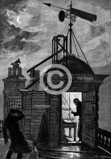 Measuring the wind: a sketch at the Royal Observatory, Greenwich, 1880. Creator: Unknown.