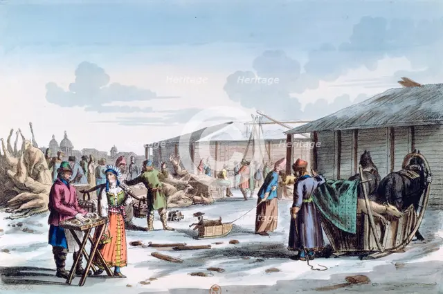 'Meat Market during Winter', Russia, 1821. Artist: AC Houbigaot