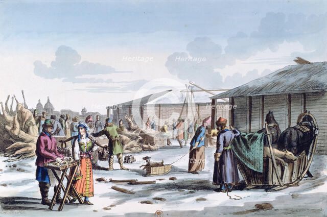 'Meat Market during Winter', Russia, 1821. Artist: AC Houbigaot