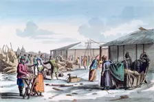 Meat Market during Winter Russia, 1821. Artist: AC Houbigaot