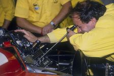 Mechanic at work in the Ferrari pits, 1988