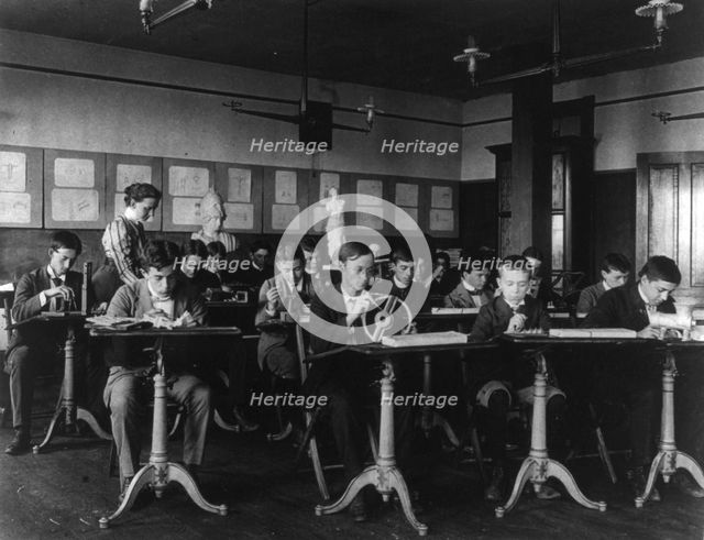 Mechanical drawing class(?), Business high school, (1899?). Creator: Frances Benjamin Johnston.