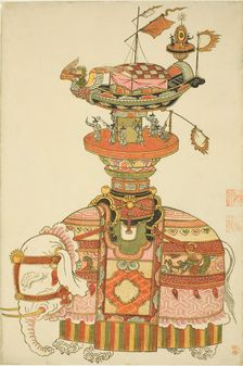 Mechanical Elephant with Festival Barge and Korean Musicians, c. 1765. Creator: Komatsuya Hyakki