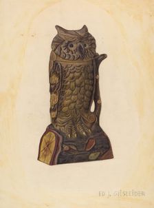 Mechanical Penny Bank: Owl, c. 1939. Creator: E. J. Gilsleider