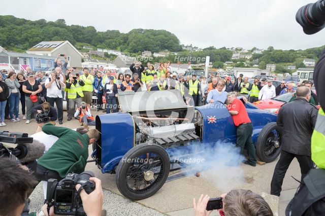 Mechanics starting Sunbeam 350hp July 2015, Pendine. Creator: Unknown.