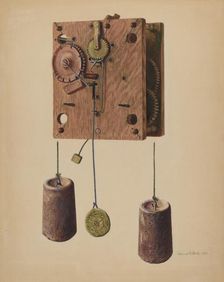 Mechanism of Eli Terry Clock, 1940. Creator: Herman O. Stroh