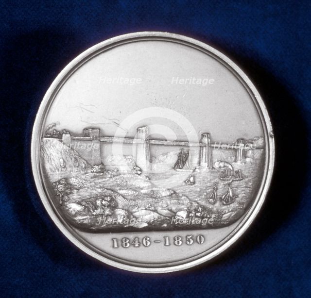 Medal commemorating the building of the Britannia Tubular Bridge, North Wales, c1850. Artist: Unknown
