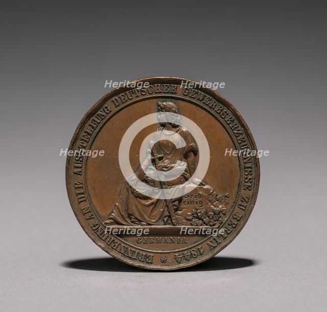 Medal Commemorating the Exhibition of Textiles, Berlin, 1844 (obverse), 1844. Creator: Emil Schilling (German).