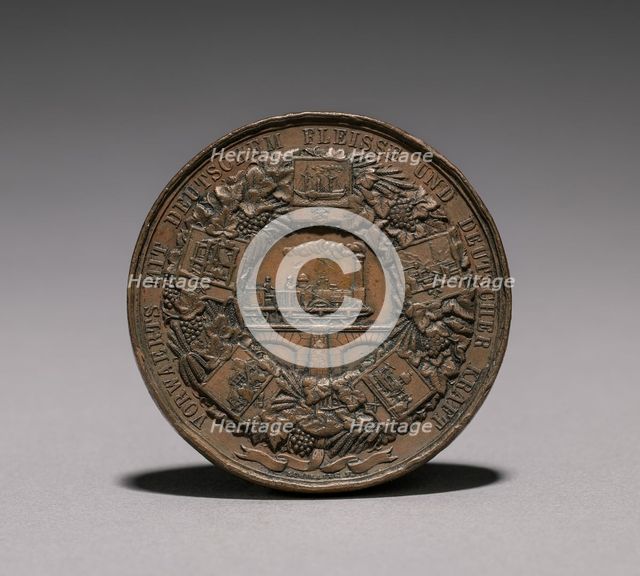 Medal Commemorating the Exhibition of Textiles, Berlin, 1844 (reverse), 1844. Creator: Emil Schilling (German).