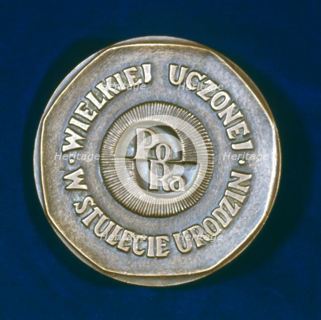 Medal commemorating Marie Sklodowska Curie, Polish-born French physicist, 1967. Artist: Unknown