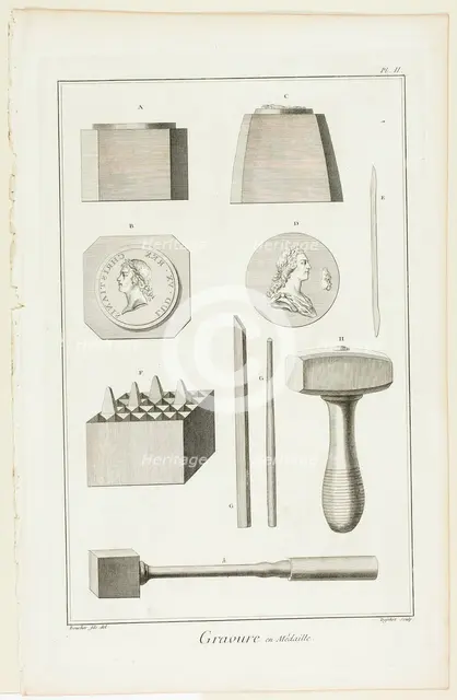 Medal Engraving, from Encyclopédie, 1762/77. Creator: A. J. Defehrt.
