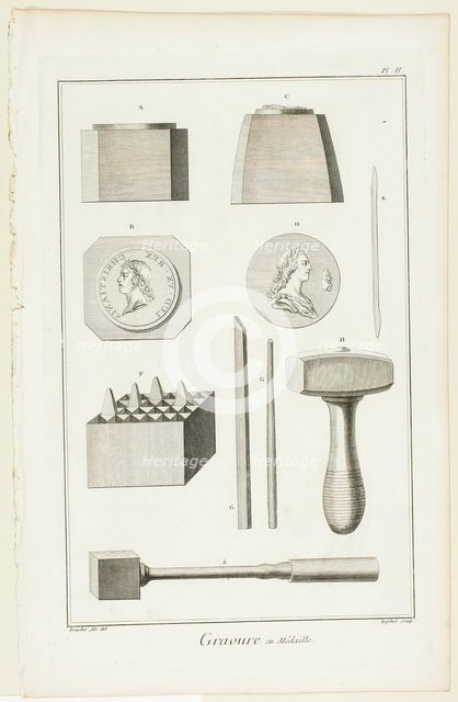 Medal Engraving, from Encyclopédie, 1762/77. Creator: A. J. Defehrt.