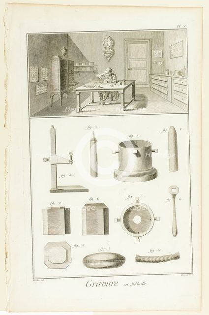 Medal Engraving, from Encyclopédie, 1762/77. Creator: Benoit-Louis Prevost.