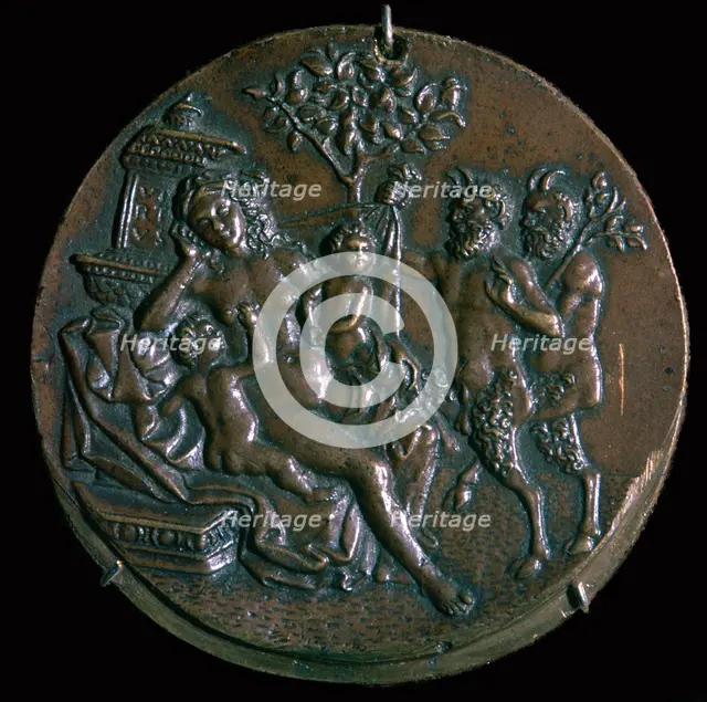 Medal of a sleeping nymph and two satyrs, 16th century. Artist: Giovanni Antonio da Brescia