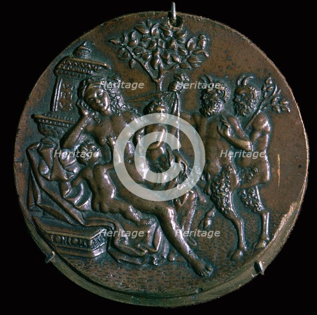 Medal of a sleeping nymph and two satyrs, 16th century. Artist: Giovanni Antonio da Brescia