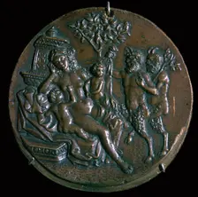 Medal of a sleeping nymph and two satyrs, 16th century. Artist: Giovanni Antonio da Brescia