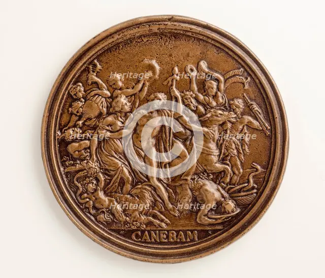 Medal of Francesco Redi: Bacchic Scene (image 2 of 2), 1684. Creator: Massimiliano Soldani.