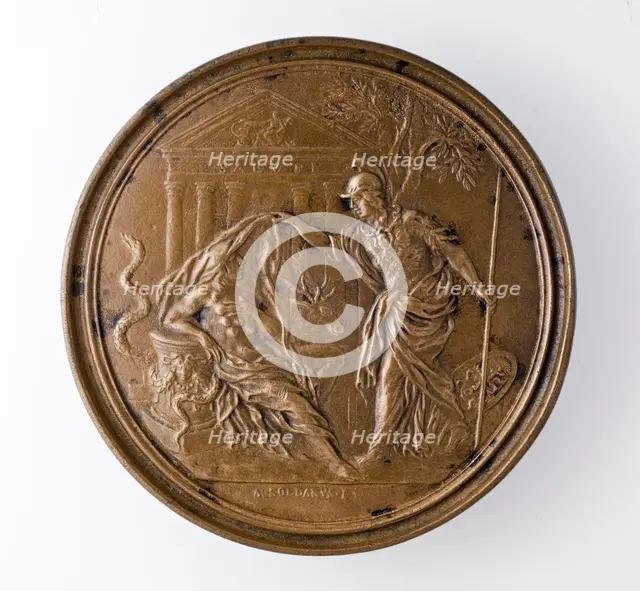 Medal of Francesco Redi: Minerva Unveiling Nature (image 2 of 2), 1684. Creator: Massimiliano Soldani.