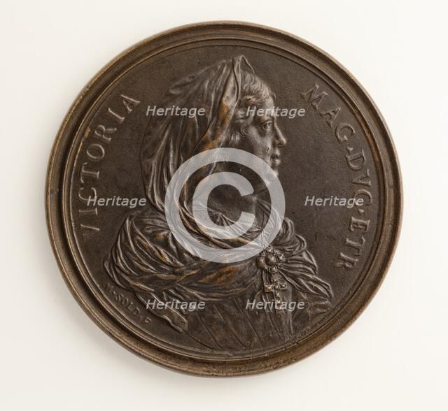 Medal of Victoria, Grand Duchess of Tuscany: Triumph of Venus with a Pearl (image 1 of 2), 1683. Creator: Massimiliano Soldani.