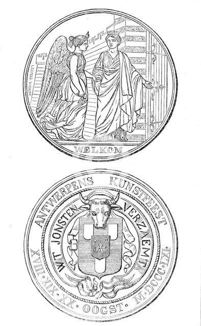 Medal struck by the City of Antwerp in commemoration of the Art Fetes, August, 1861. Creator: Unknown.