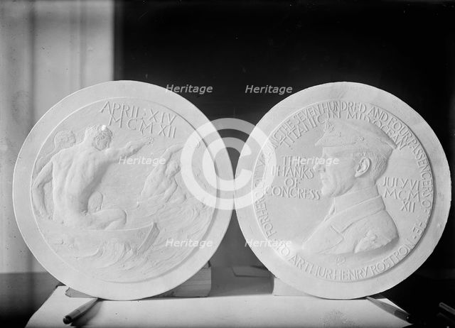 Medal Presented By President To Captain A. Rostron, Rescuer of Survivors of 'Titanic', 1912. Creator: Harris & Ewing.