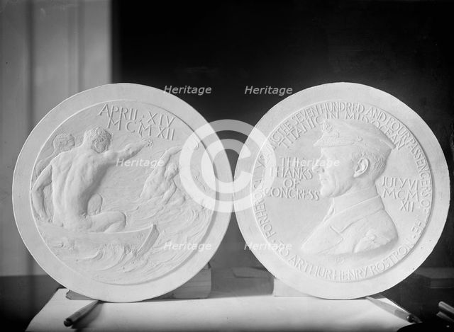 Medal Presented By President To Captain A. Rostron, Rescuer of Survivors of 'Titanic', 1912. Creator: Harris & Ewing.