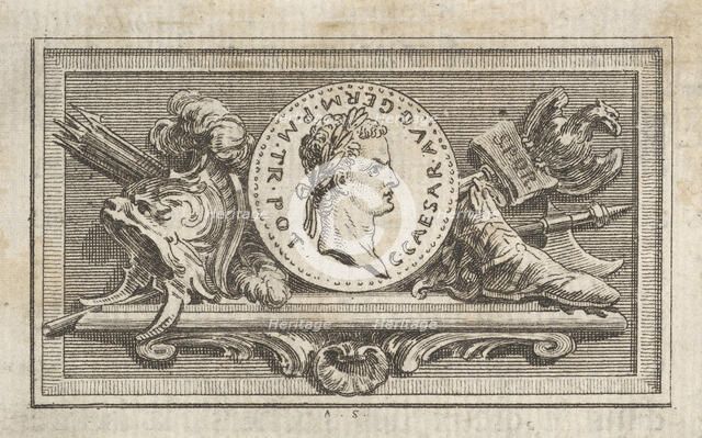 Medal with Portrait of Caligula in the 6th Book, from Tibère ou les six premi..., published in 1768. Creator: Augustin de Saint-Aubin.