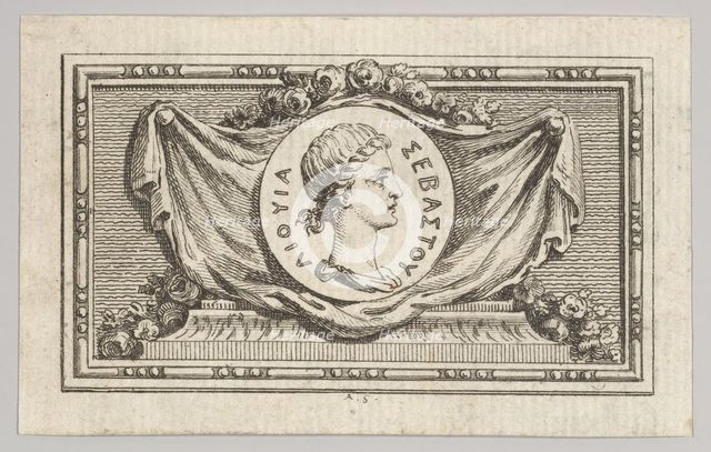Medal with Portrait of Livy in the 5th Book, from Tibère ou les six premiers ..., published in 1768. Creator: Augustin de Saint-Aubin.