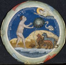 Medallion from the Border of a Latin Bible: The Sixth Day of Creation, early 1300s. Creator: Primo Miniatore di San Domenico (Italian)