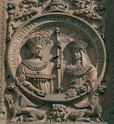 Medallion in the façade of the University of Salamanca with the Catholic Kings