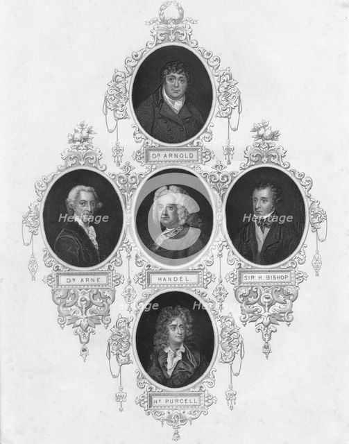 Medallion portraits of British composers, (early-mid 19th century).  Creator: Unknown.