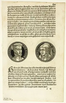 Medallion Portraits of Henry and Margaret of Navarre (recto) and Portraits of...1937. Creators: Hans Rudolf Manuel Deutsch, Max Geisberg