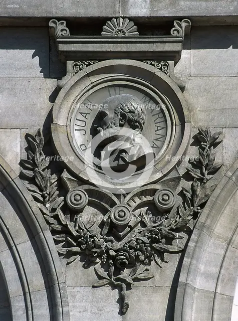 Medallion relief of Juan de Mariana (1536-1624), National Library, Madrid, Spain, 2001. Creator: LTL.