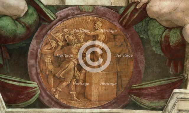 Medallion represents the Destruction of the Statue of the God Baal..., 1508-1512. Creator: Buonarroti, Michelangelo (1475-1564).