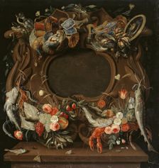 Medallion's Frame with an Allegorical Depiction of the Four Elements, 1664. Creator: Jan van Kessel