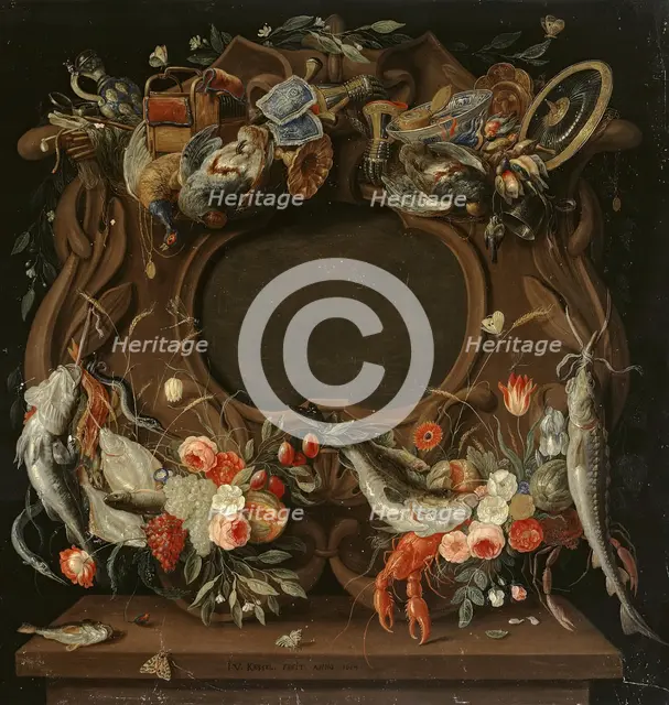 Medallion's Frame with an Allegorical Depiction of the Four Elements, 1664. Creator: Jan van Kessel.