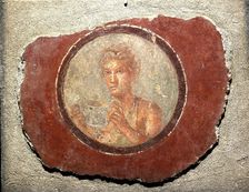 Medallion with a male figure holding a kantharos, 1st century. Creator: Roman-Pompeian wall painting