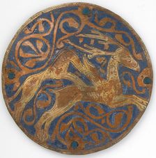Medallion with Hound Attacking Stag, French, ca. 1240-60. Creator: Unknown